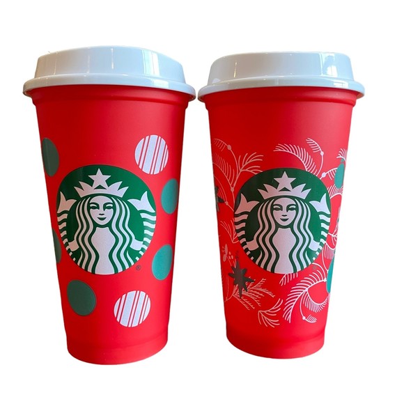 Starbucks 16oz Red Holiday 2022 Hot Cups Set of 2 w/ Lids - Picture 1 of 4